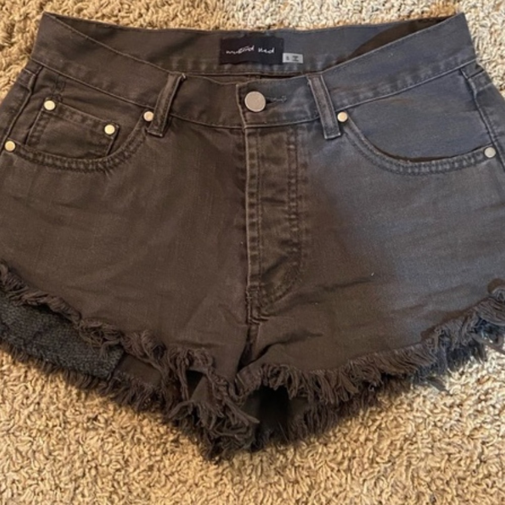 mustard seed frayed grey denim shorts